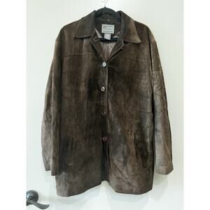 VTG Suede Leather Jacket Chocolate Brown Boho Chic timeless Classic belt Size XL